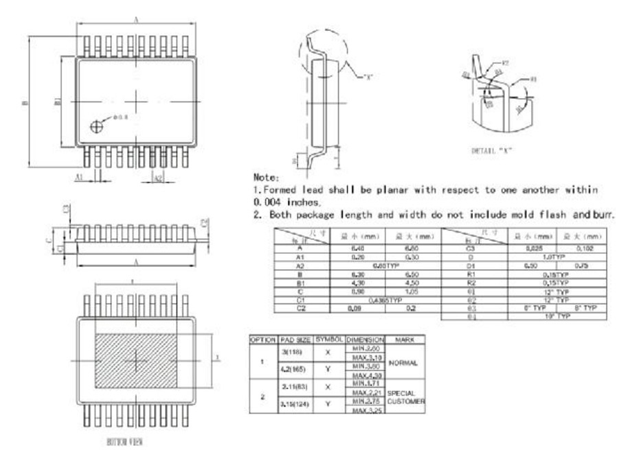 TSSOP20外形圖與封裝