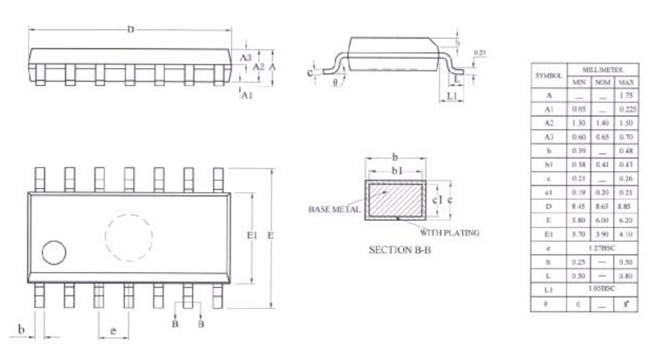 SOP14外形圖與封裝尺寸